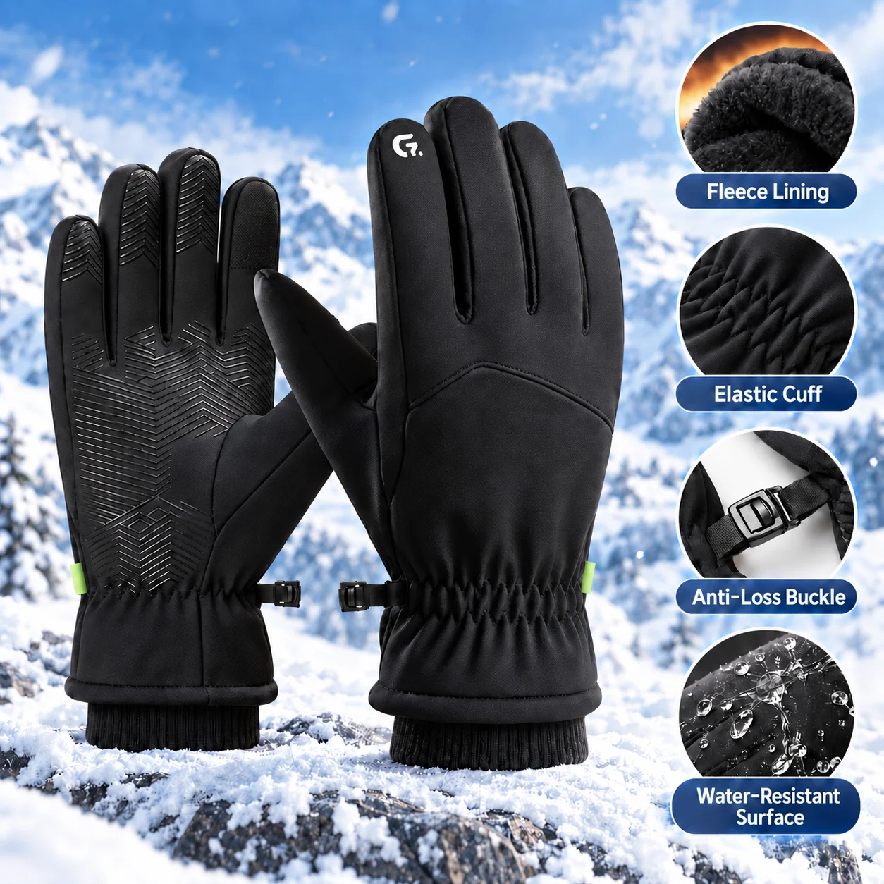 Winter Cycling Gloves for Men Women, Fleece Lined Touchscreen Full Finger Gloves, Wind Resistant Anti Slip Grip for Bike Commuti