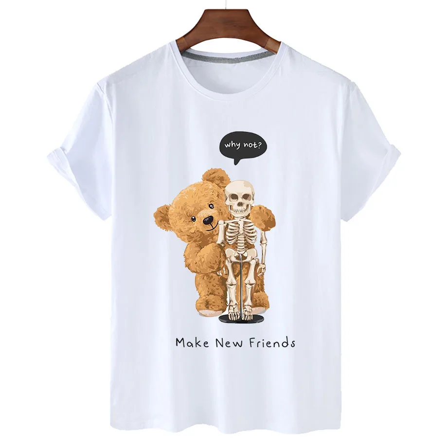 

100% Pure Skull Bear Print T Shirt 2022 Summer T Shirt Women Short Sleeve O Neck T Shirt Unisex Plus Oversized Women T Shirt 4XL