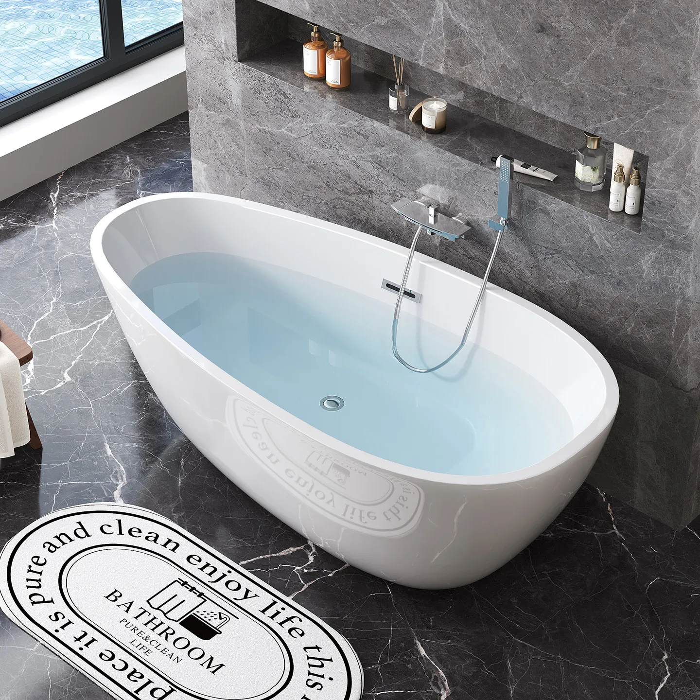 For Water drop-shaped duck egg-shaped bathtub acrylic seamless integrated household egg-shaped bath basin bath tank