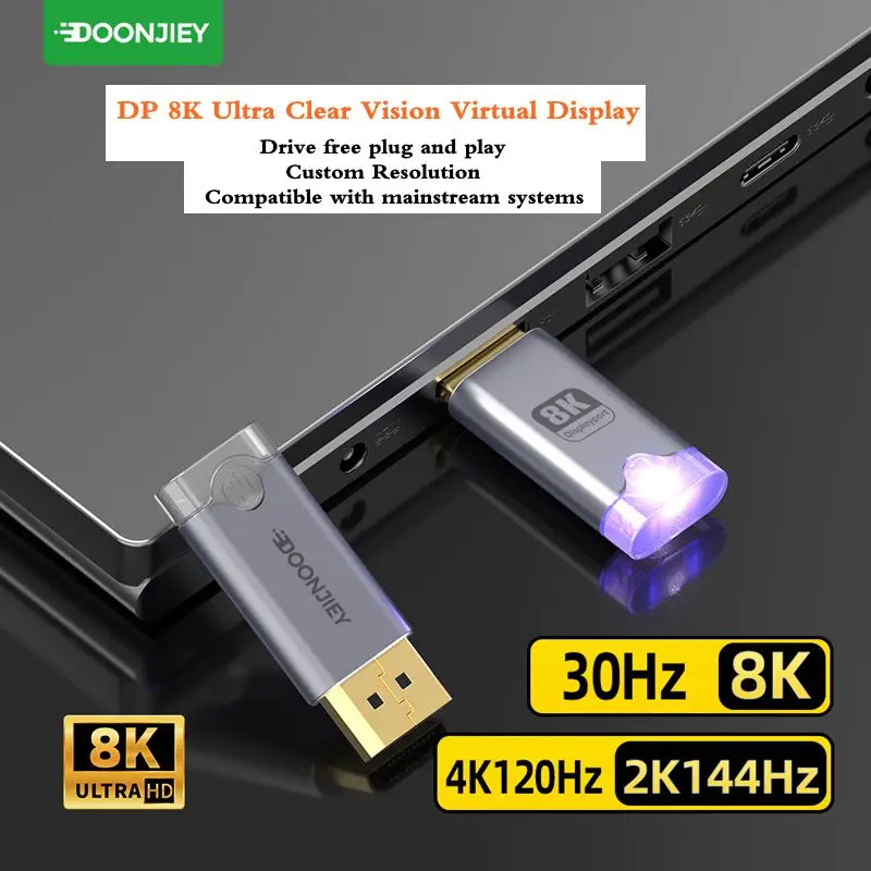 DP 8K/4K Analog Display Without PS Graphics Card Spoofing Device Mini DP Virtual Display Remote AFK Lock Screen Fake Load