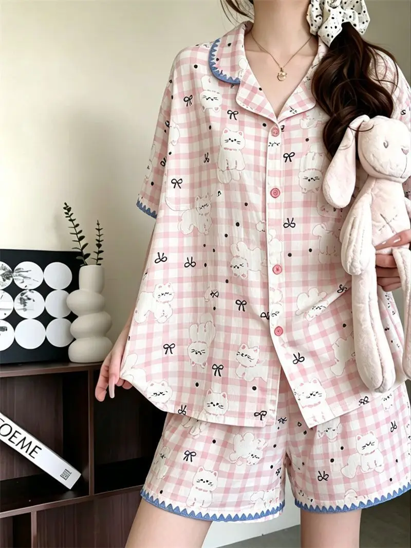 Femmes Pajamas Y2K Short Sleeve Shorts Sleepwear Summer Pijama Kawaii Pyjama Cartoon Nightgowns Women's Home Clothes 2 Piece New
