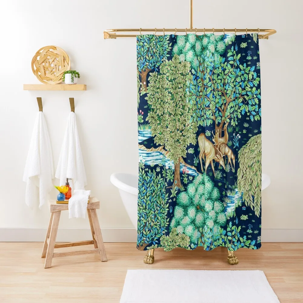 

William Morris Deer by a Brook Indigo Shower Curtain Curtain For Bath Modern Showers For Bathroom