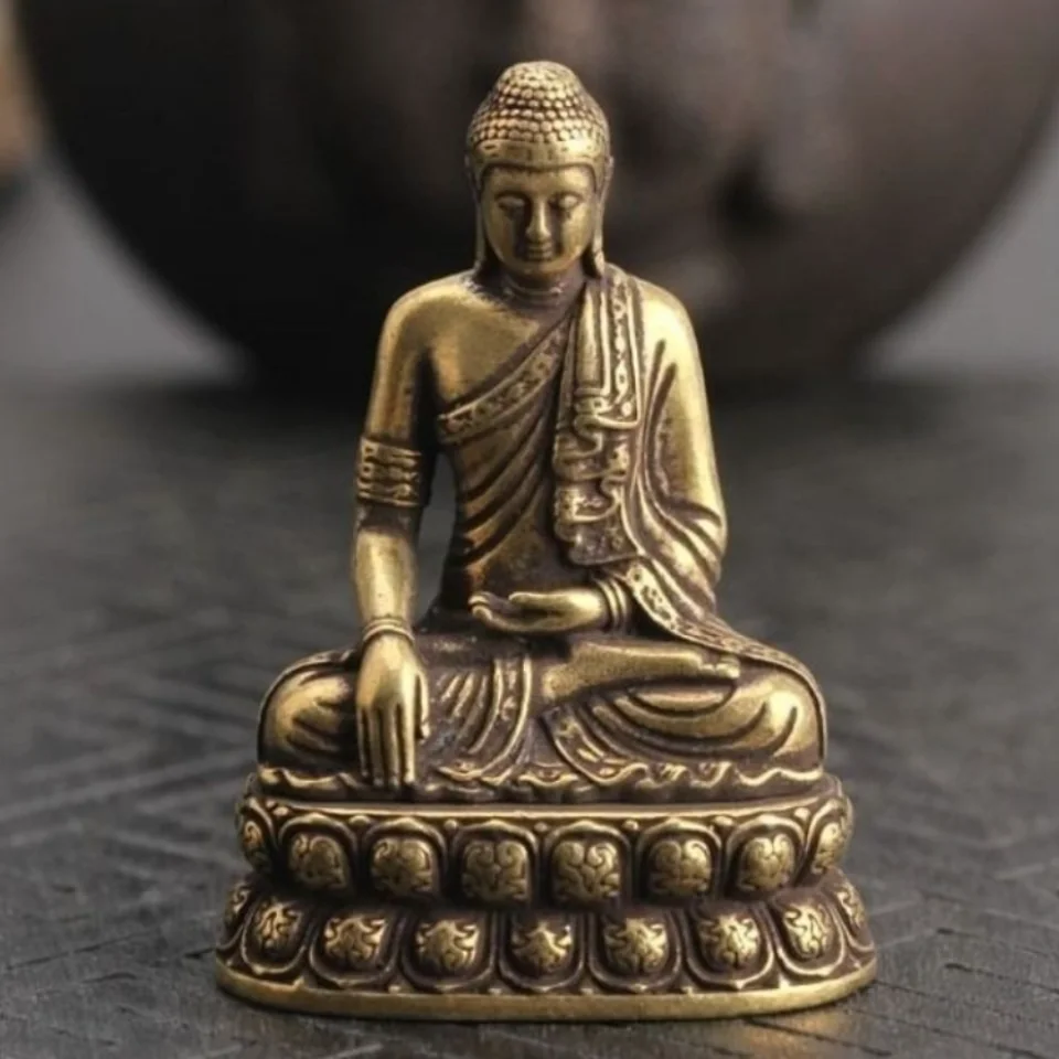 Vintage Brass Sitting Buddha Statue Shakyamuni Sculpture Pocket Buddha Ornament Car Dashboard Desktop Zen Decor Gift