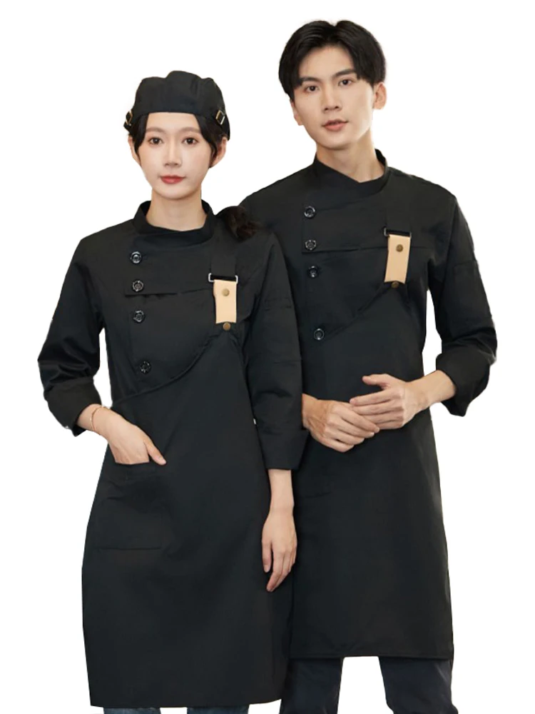 Restaurant Cooking Shirt Canteen Cook Coat Hotel Kitchen Uniform Long Sleeve Chef Jacket Bakery Waiter Work Clothes Tops +Apron