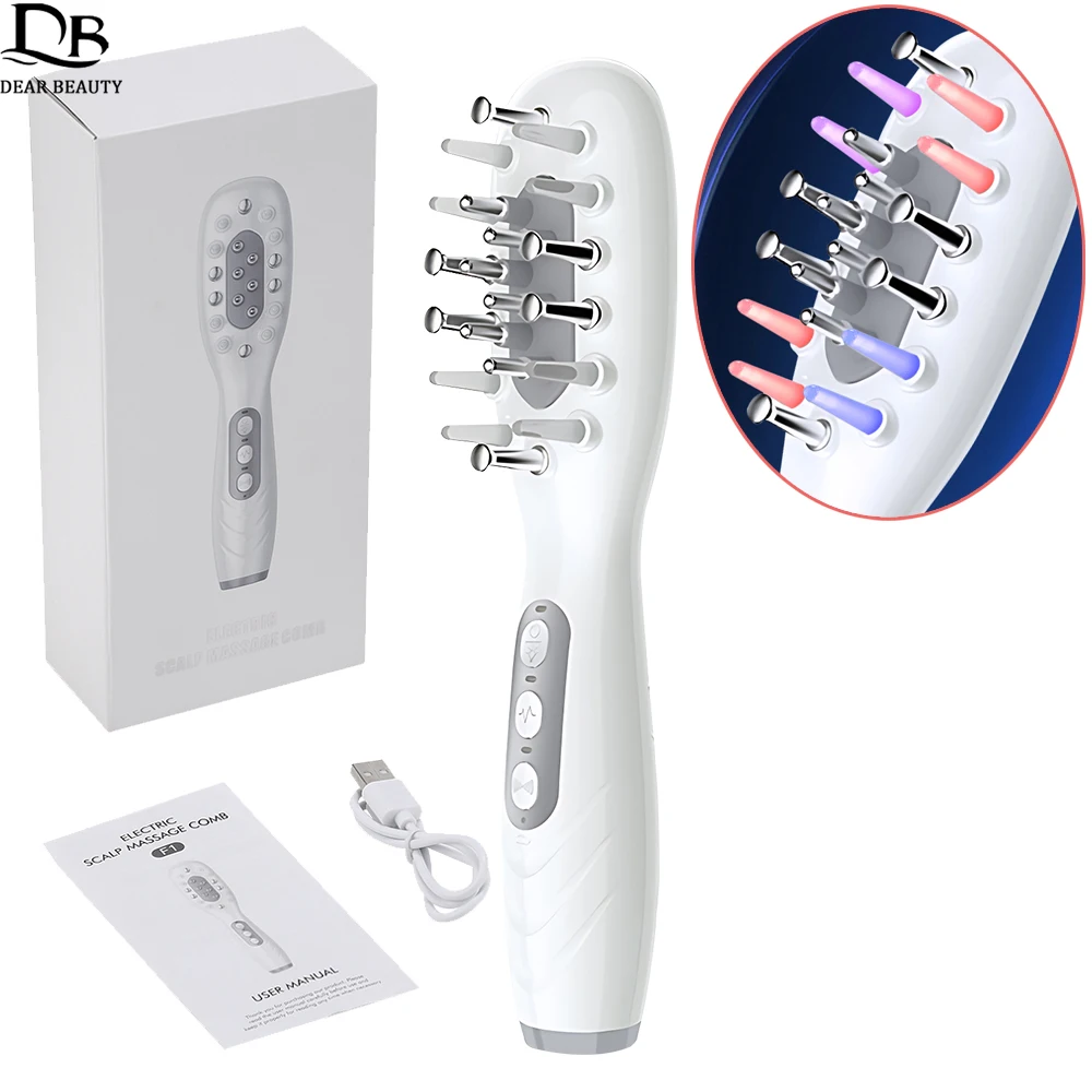 EMS Microcurrent Hair Growth Massage Comb 3Mode Vibration Blue Red Light Therapy Scalp Massager Brush Medicine Liquid Applicator