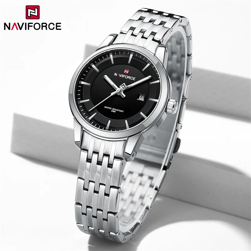 NAVIFORCE Brand New Couple Watch Fashion Business Stainless Steel Strap Lover's Casual Waterproof Luminous Quartz Wristwatches