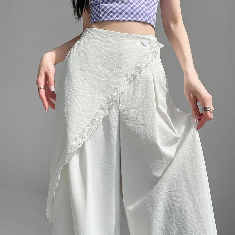 

Two-piece Lace Suit Wide-leg Pants 2025 Spring and Summer High Waist Thin Design Temperament Casual Women's Suit Mop Pants