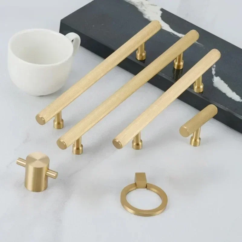 European Style Solid Brass Striped Long Handle Furniture Hardware Drawers Cabinets Cabinet Doors Copper Pull Handle