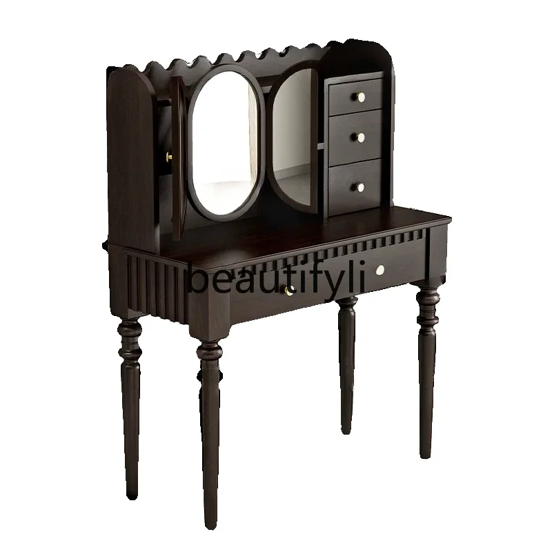 

American retro solid wood dresser, makeup table, mirror desk, dressing integrated table, storage table