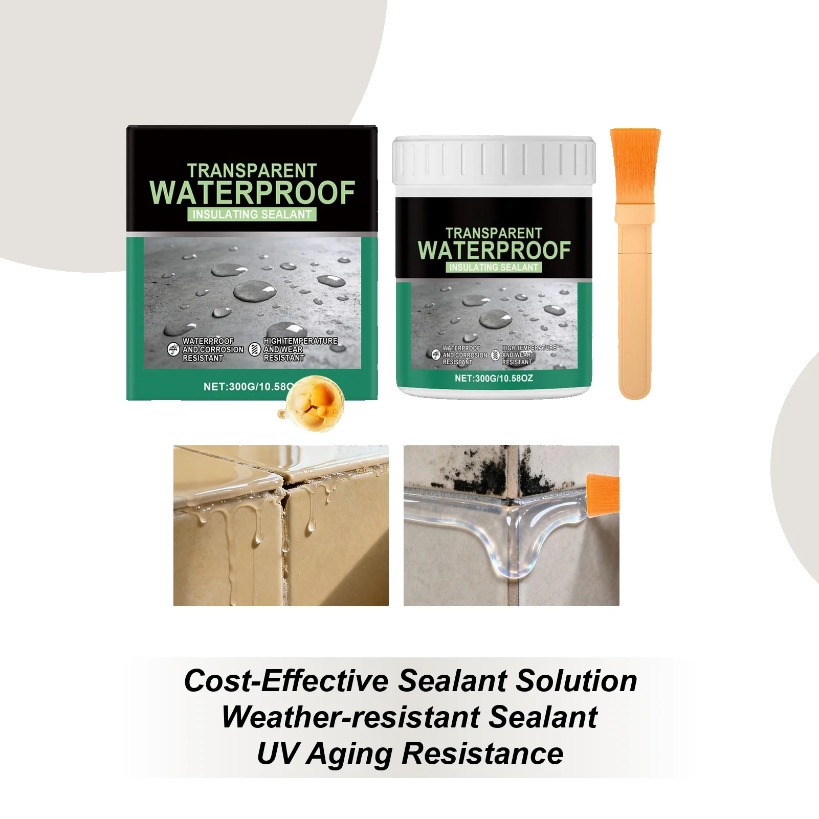 

Transparent waterproof Sealant 300g Invisible Clear Waterproof Sealant kit for Roof Wood Metal Floor Wall Basement Shower Deck