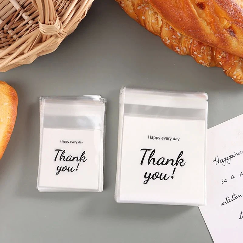 50 Stück transparente, selbstklebende „DANKE“-Beutel aus Kunststoff für DIY-Schmuckpräsentation, Keksaufbewahrung und Geschenktüten – Detail 4