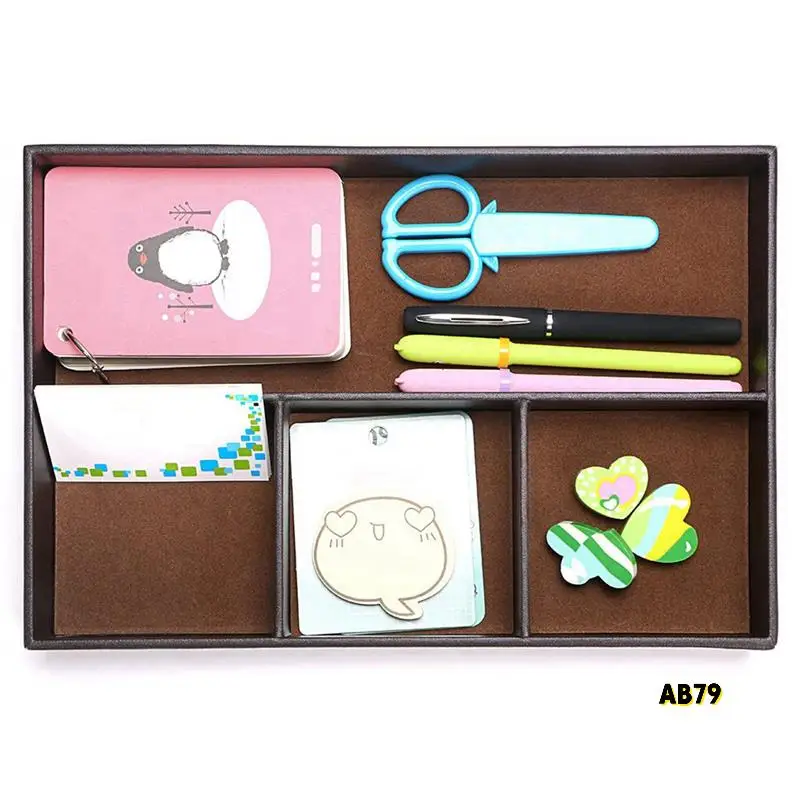3X 4 슬롯 책상 서랍 정리함, Pu 가죽 서랍 보관함 정리함 분배기(갈색)
