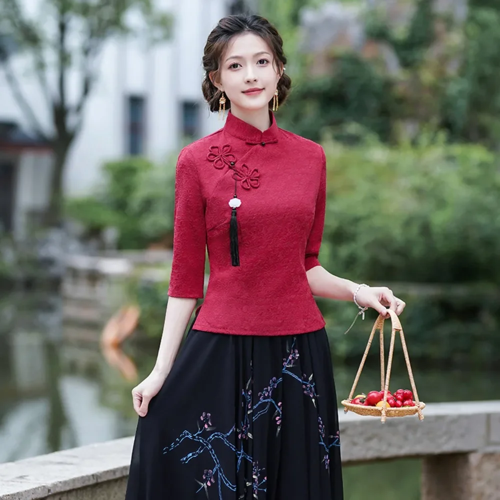 Y2k Top Harajuku T-shirt Camicie vintage per le donne Abbigliamento Abiti di moda Stile etnico Cinese Qipao Cheongsam Streetwear Tees