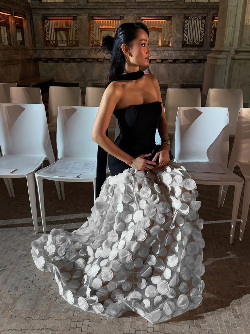 Modphy المرأة موضة تول توتو بلا أكمام قبالة الكتف فستان ماكسي ثلاثية الأبعاد نقطة شبكة الجنية ألف خط فستان فاخر مساء رداء حفلات #3