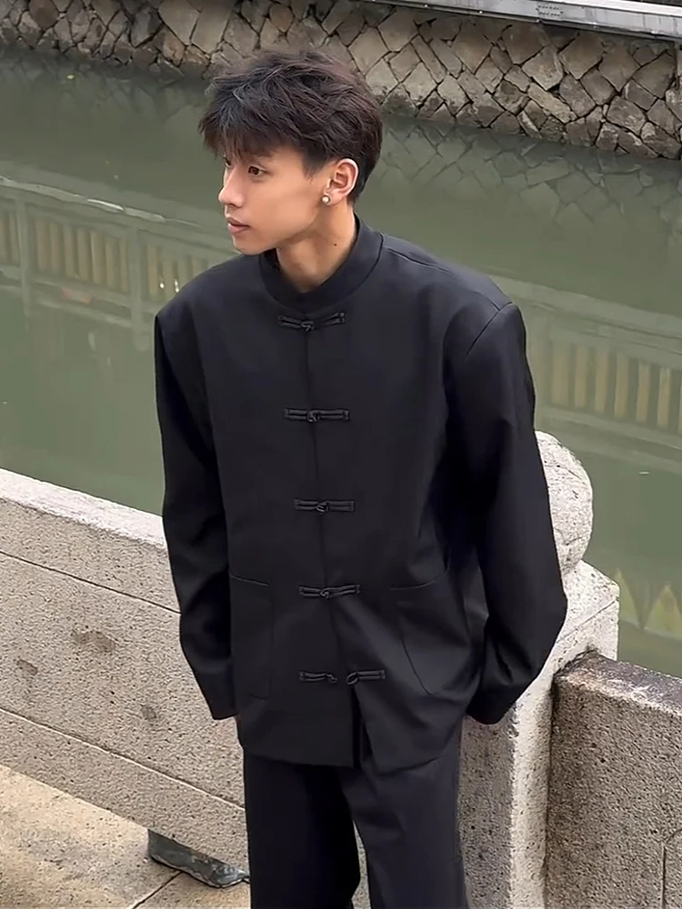 

New Chinese Sle Men's Long Sve irt Stand Collar Button up Faionable Outerwear Jaet Stand Fit Youthful ular