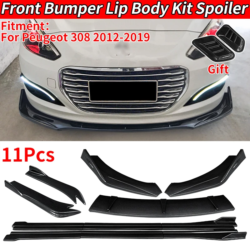 

For Peugeot 308 2012-2019 Car Front Bumper Splitters Lip Spoiler Side Skirts Extensions Rear Wrap Angle Exterior Accessories