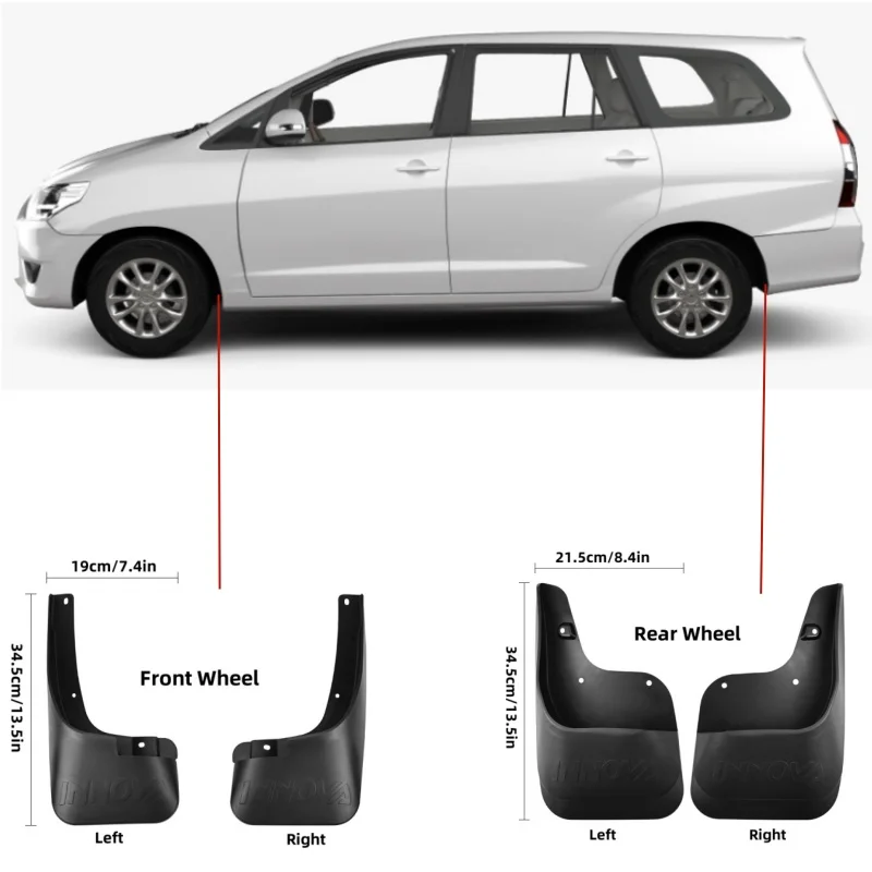 4Pcs Set Black Color Soft Plastics Mudguards Kit for Toyota Innova 2011-2015