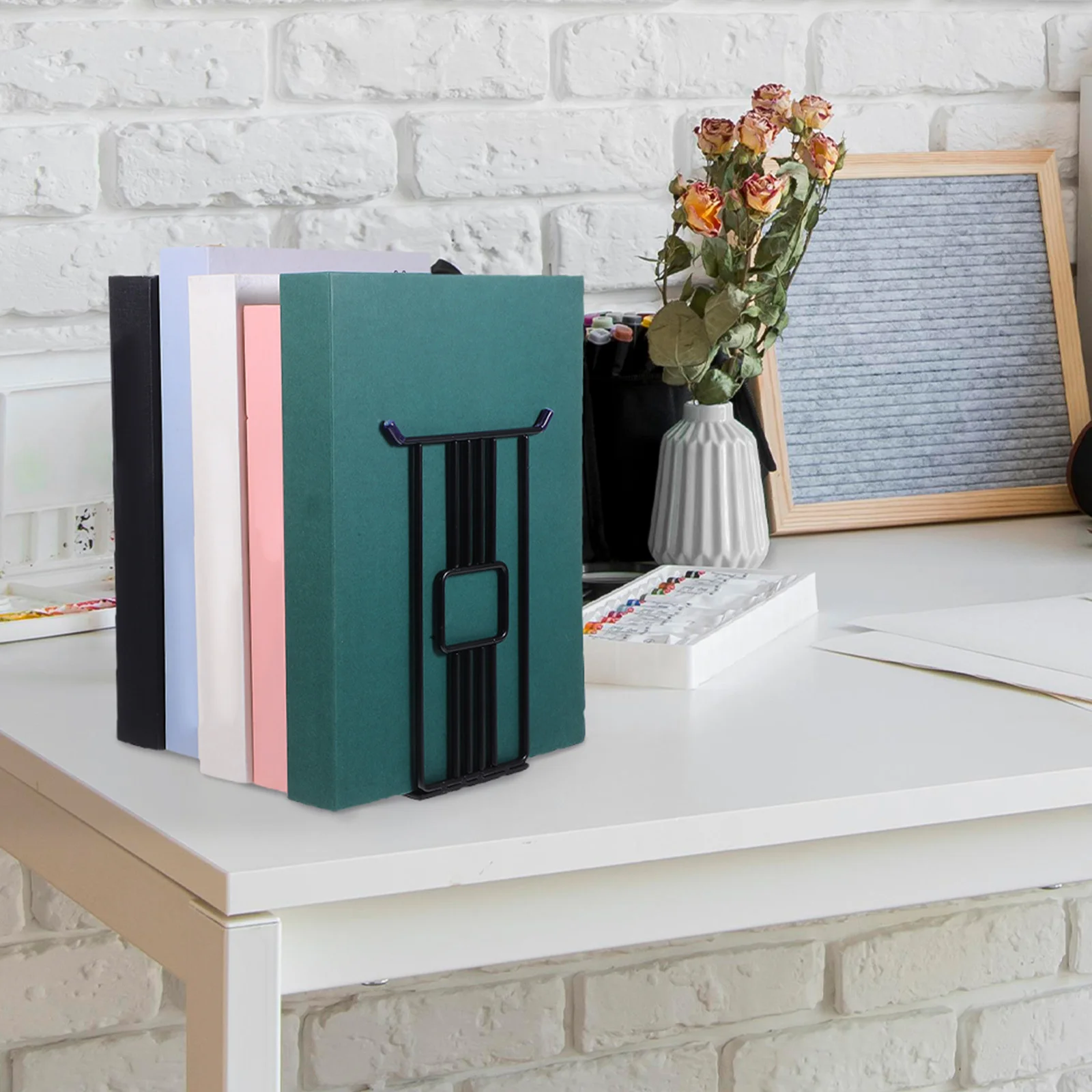 2pcs Metal Bookends Black Heavy Duty Book Stopper For Shelves Kitchen Office Library Organizing Books Dvds Files Magazines Iron