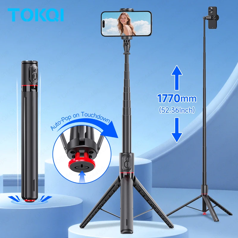 TOKQI TT01 Auto Pop Up Selfie Stick Tripod  Hidden Phone Clip Expandable 52.36