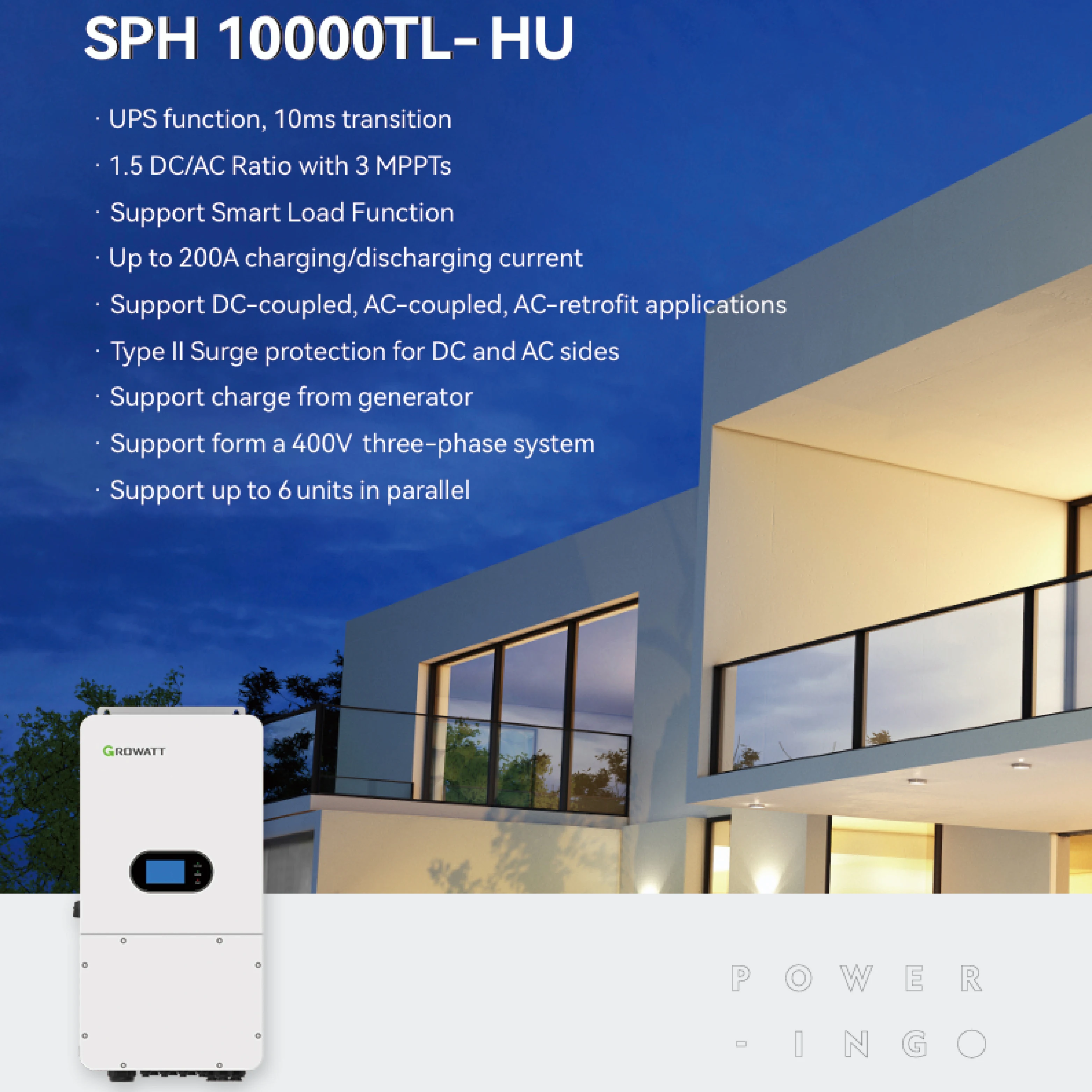 growatt 10kw hybrid off grid solar dc to ac electric inverters for house