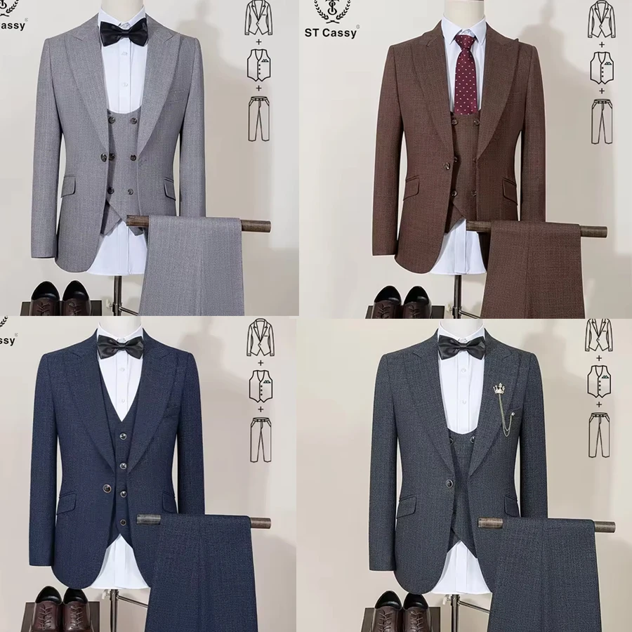 

Высокое качество, полный мужской костюм, элегантный приталенный мужской костюм жениха, свадебное платье, деловой костюм