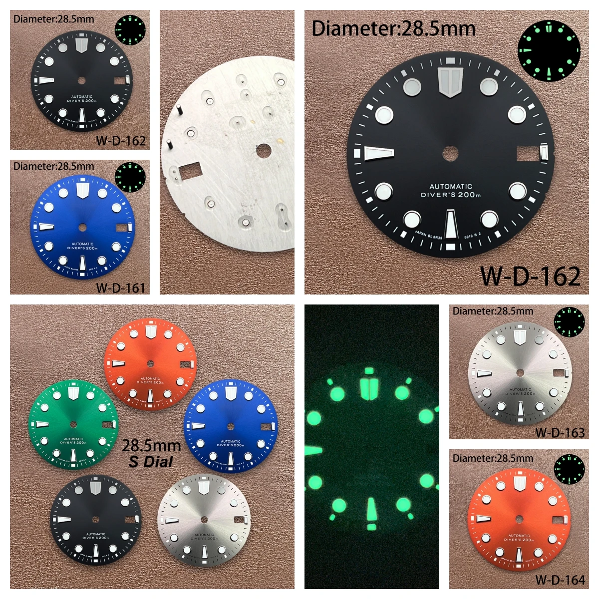 

28.5mm S Logo Diving Dial Suitable For NH35/NH36/7S/4R Janpan Movement Strong Green Luminous Watch Modification Accessories
