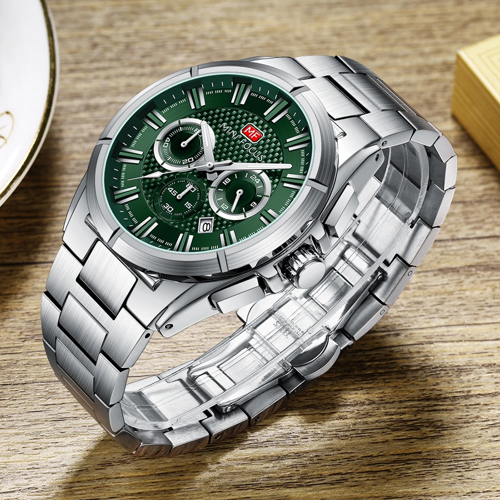 MINI FOCUS Luxury Men's Quartz Watches Business Men Watch Waterproof Luminous Stainless Steel Chronograph 0495G