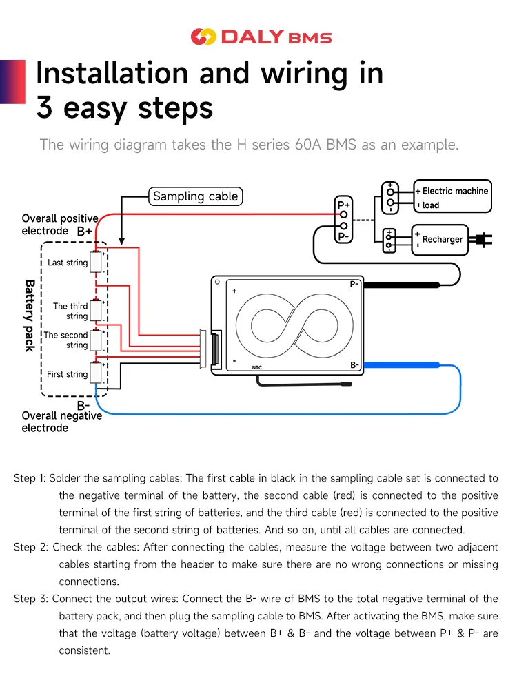 DALY BMS 리튬 이온 10S 36V 13S 14S 48V 16S 17S 60V LFP 4S 8S 16S 24V BMS ntc 15A 20A 40A 60A 100A