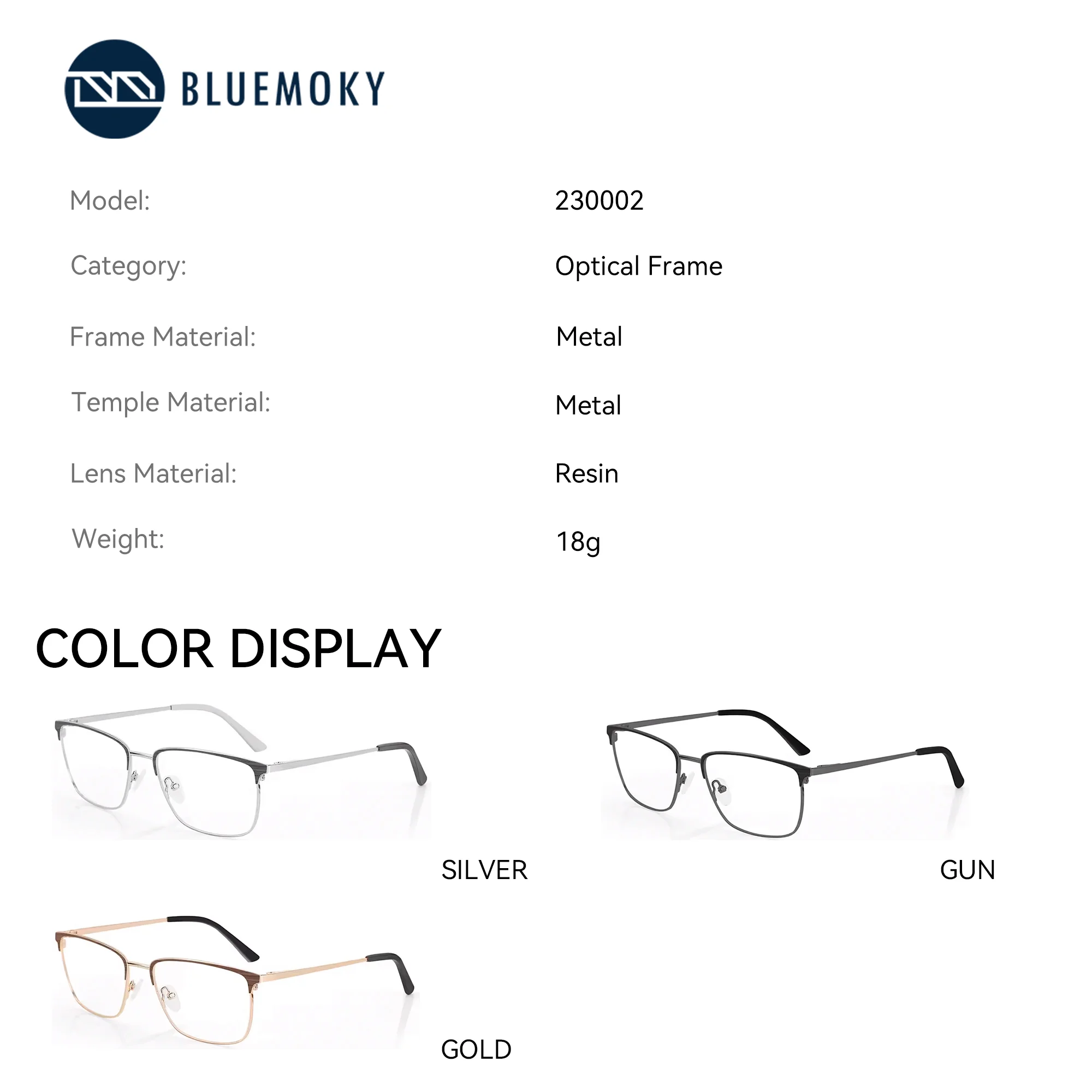 BLUEMOKY Men Square Metal Glasses Frame Bold Male Eyewear Classic Flight Inspired Design Non-Prescription Eyeglasses