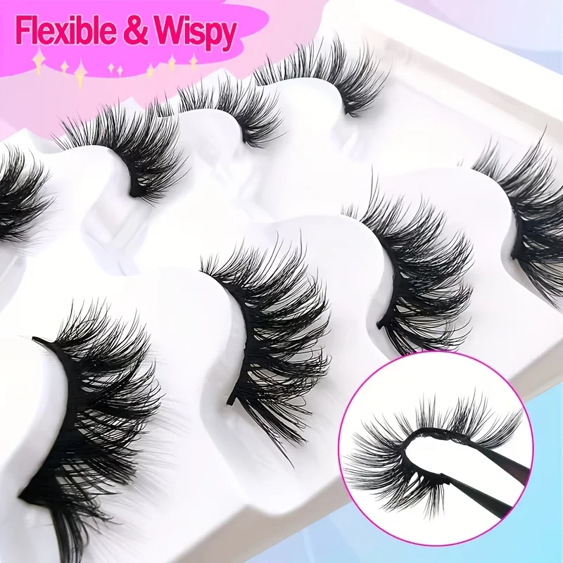 5 pairs of false eyelashes 16mm natural appearance fluffy and thick, slim and soft mink false eyelashes cat eye false eyelashes