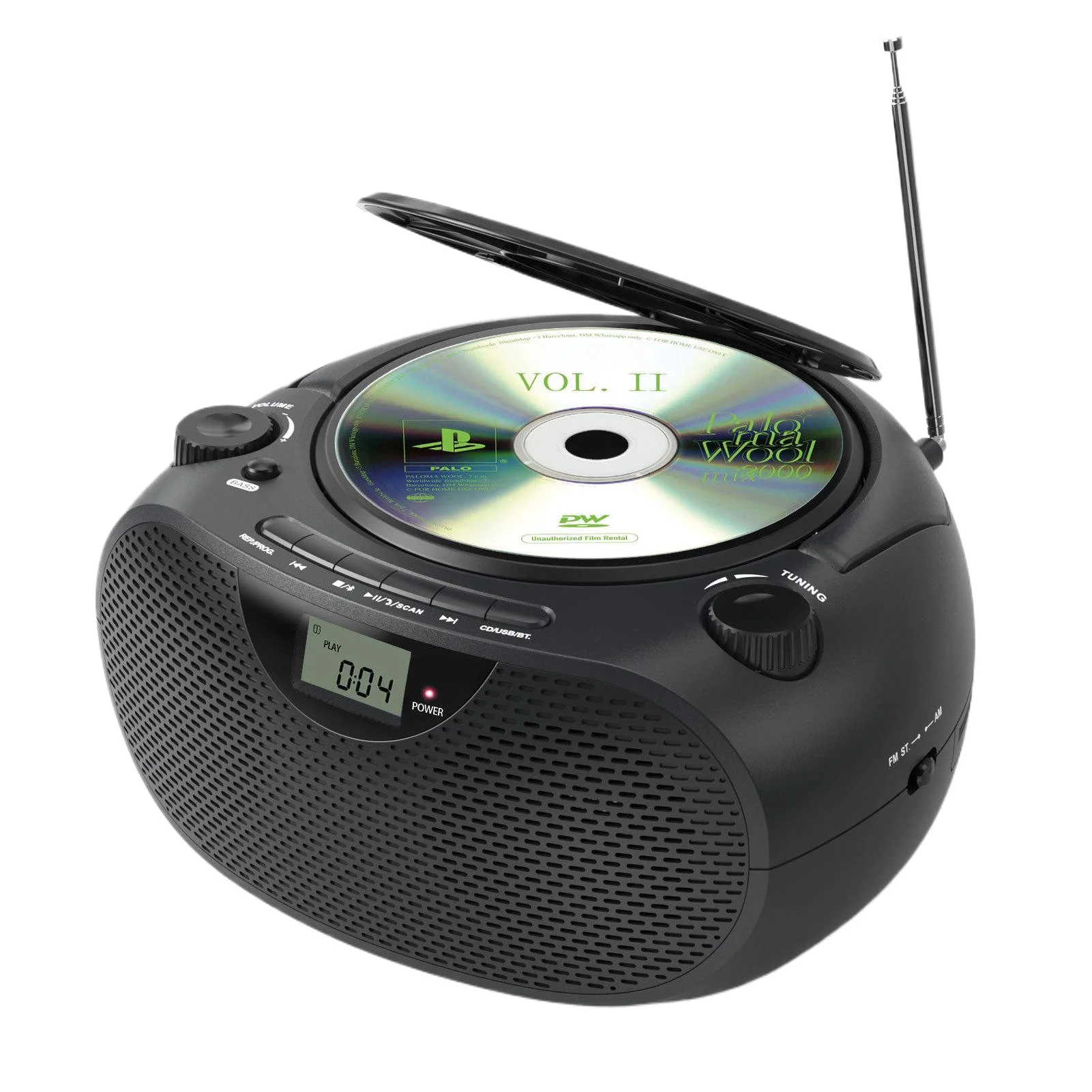 

Портативный CD-бумбокс Стерео Bluetooth CD-плеер с AM FM-радио USB AC и DC Мощность Высококачественные громкие динамики с усилением басов