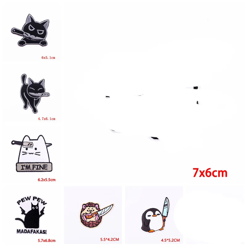 Parche bordado con gato de dibujo animado y cuchillo - plancha - imagen 3