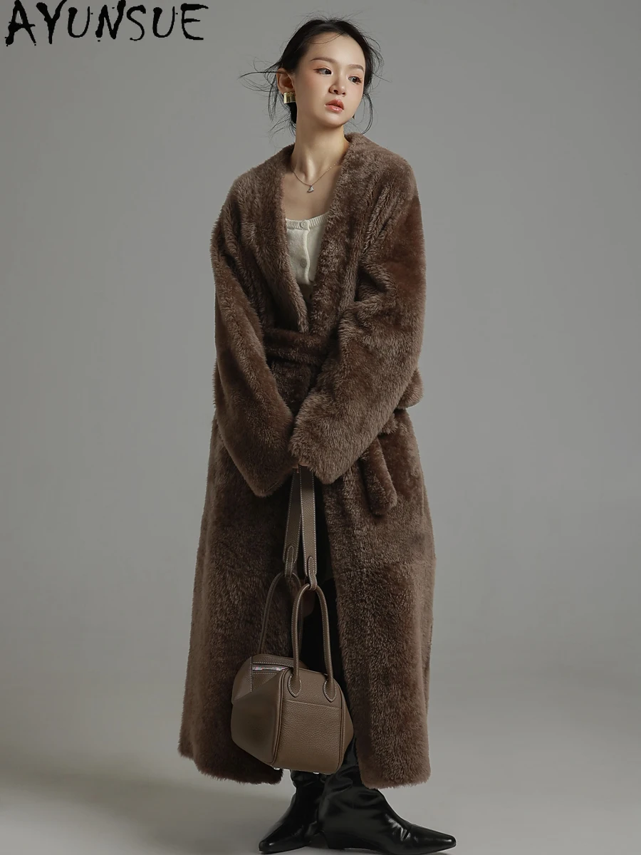 AYUNSUE 럭셔리 천연 양피 모피 코트 여성 진짜 가죽 자켓 겨울 자켓 의류 여성 긴 무릎 Шуба Женская
