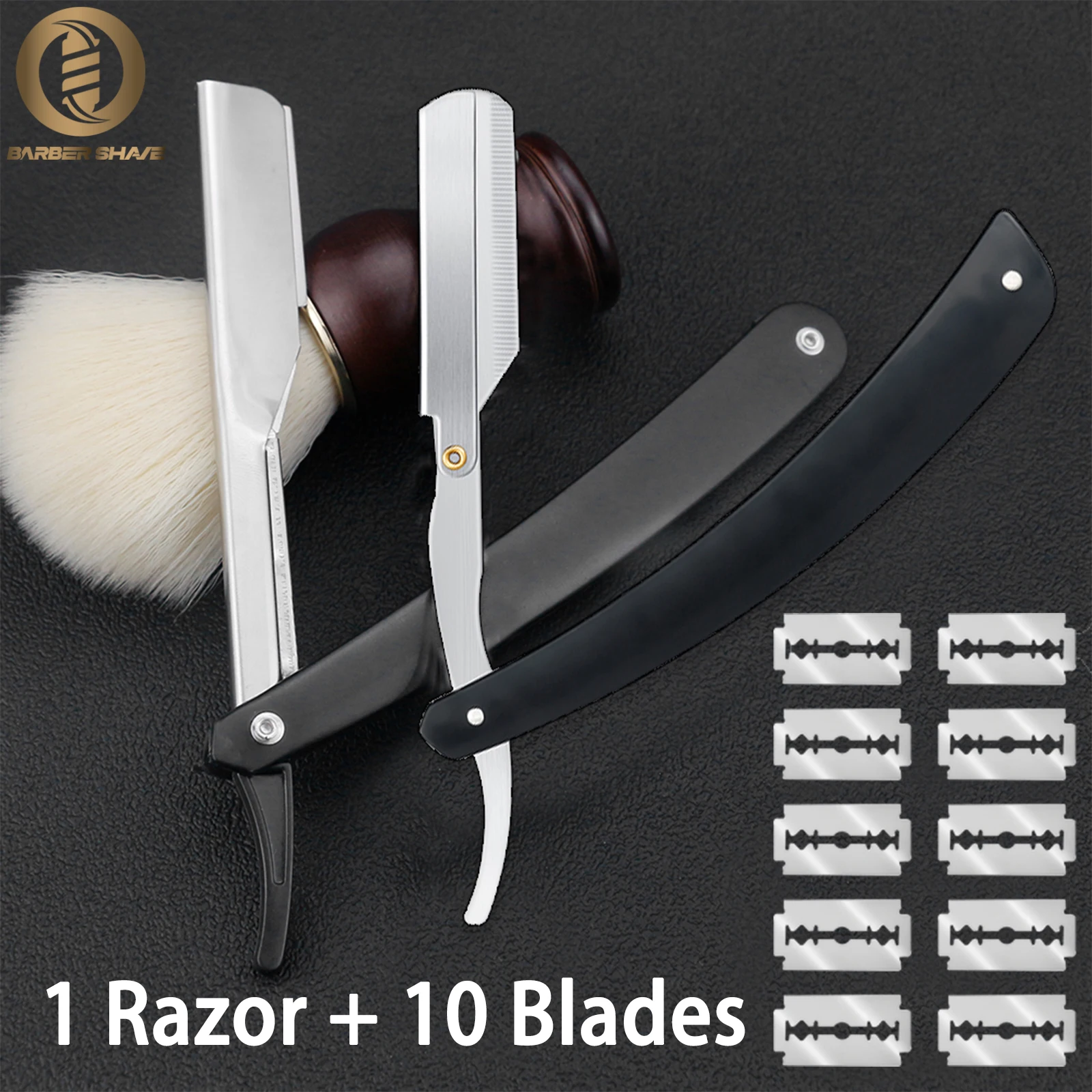 

Classic Stainless Steel Folding Straight Edge Men's Razor Safety Razor with 10pcs Blade Hair Salon Barber Beard Styling Tool