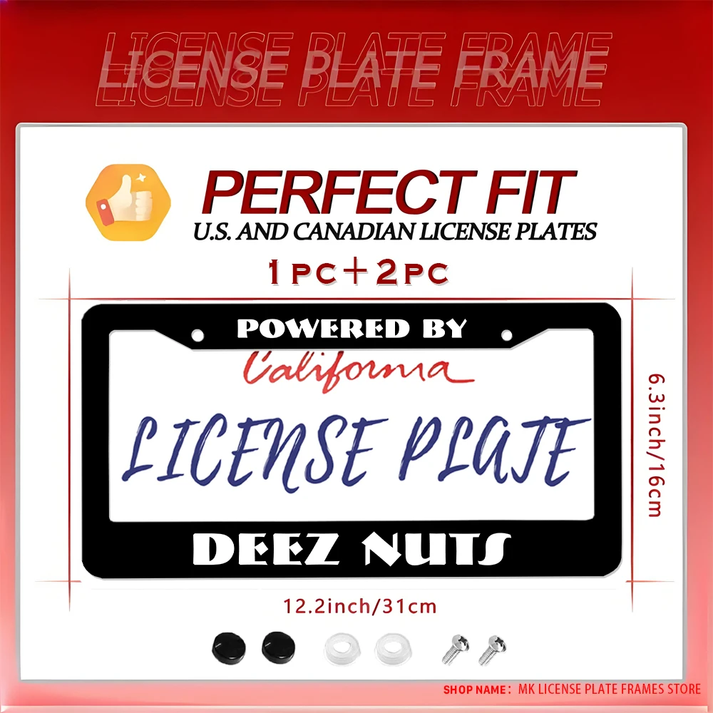 

Забавное украшение автомобиля — черная рамка номерного знака «Powered by Deez Nuts», рамка номерного знака с 2 отверстиями и комплектом винтов, 6x12 дюймов