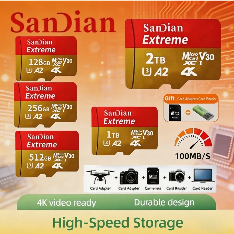 

Original Micro TF SD Memory Card Class10 128GB 256GB 1TB Portable Mini Card for Daily Use Phone Camera and Drone