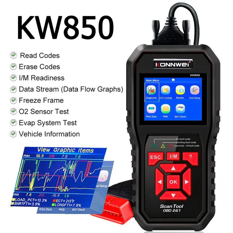 KONNWEI автомобильный сканер OBD2 KW850 профессиональные автомобильные диагностические инструменты OBD 2 проверка двигателя автомобильный сканер считывания кодов