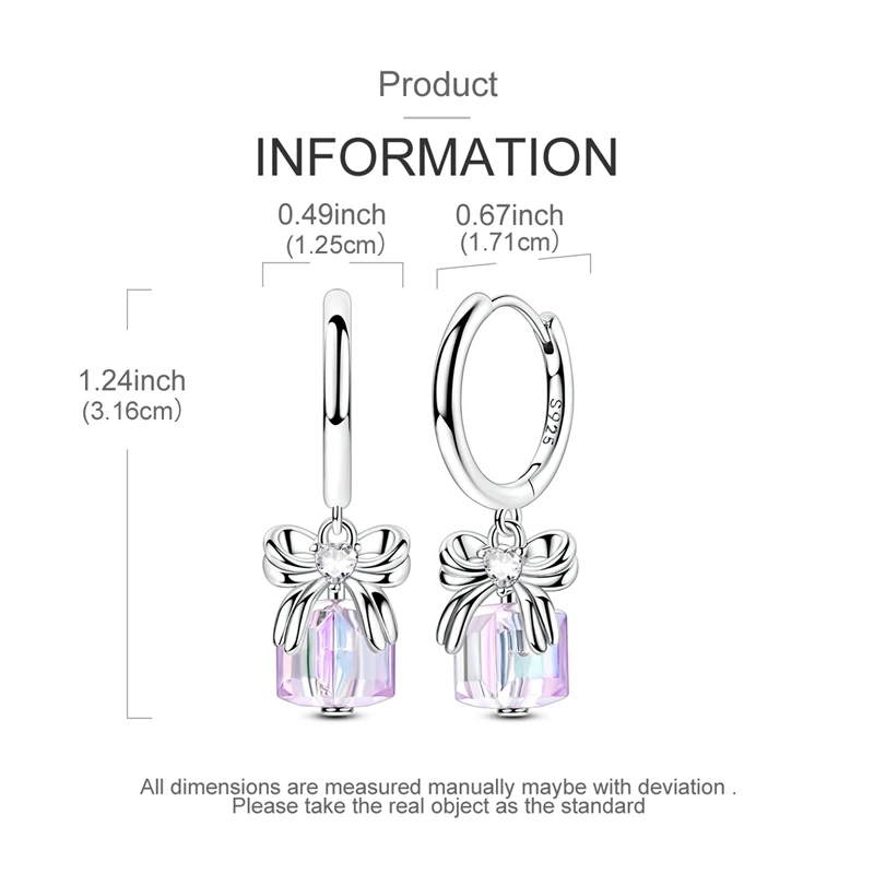 2024 New 925 Sterling Silver Sparkling Pink Bow Stud Earrings & Pavé Dangle Hoop Earrings For Girl Sweet Romantic Jewelry Gift