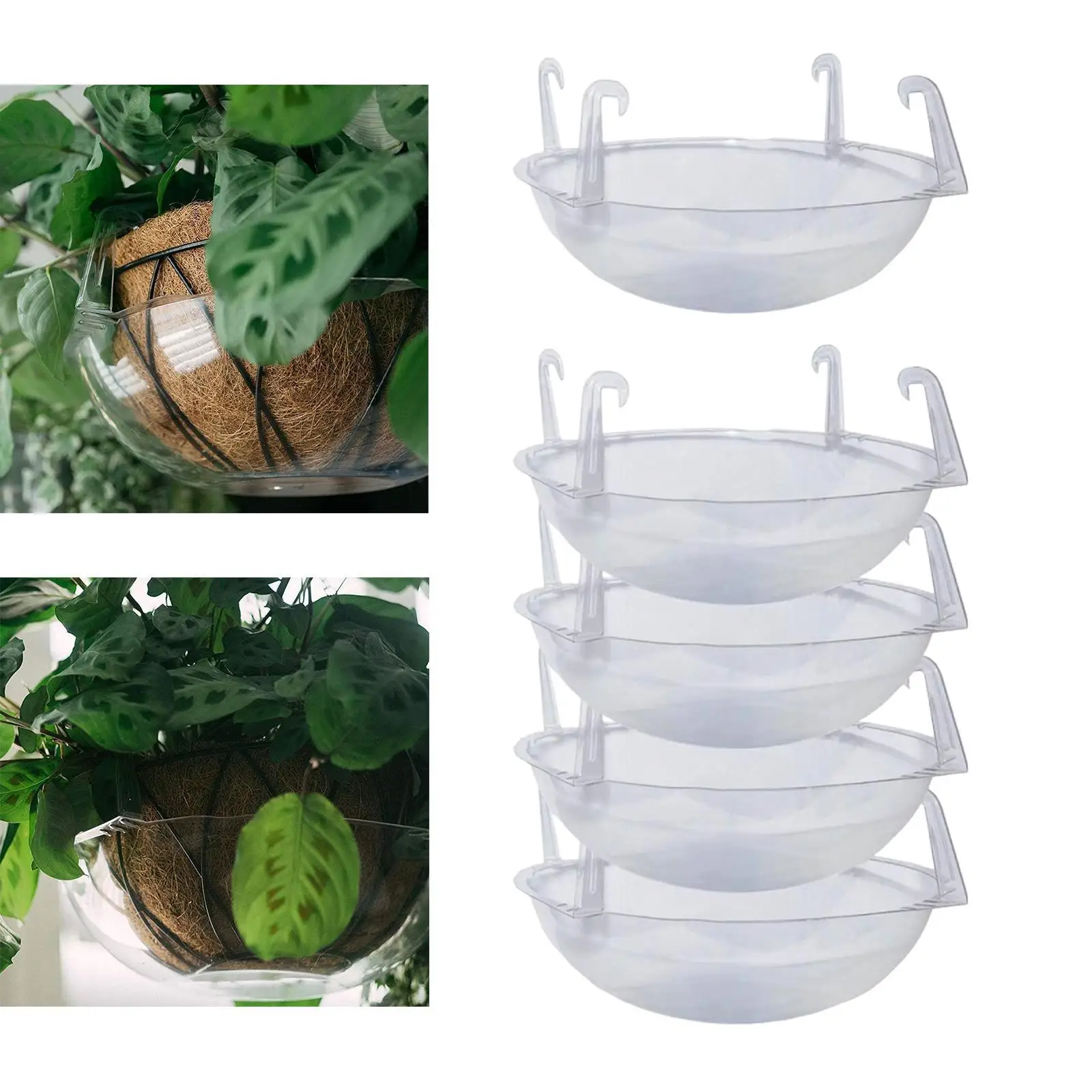 5 Pieces Clear Plant Saucers with Hook Transparent Gardening Garden Hanging Saucer Hanging Basket Drip Pans Gardening Supplies