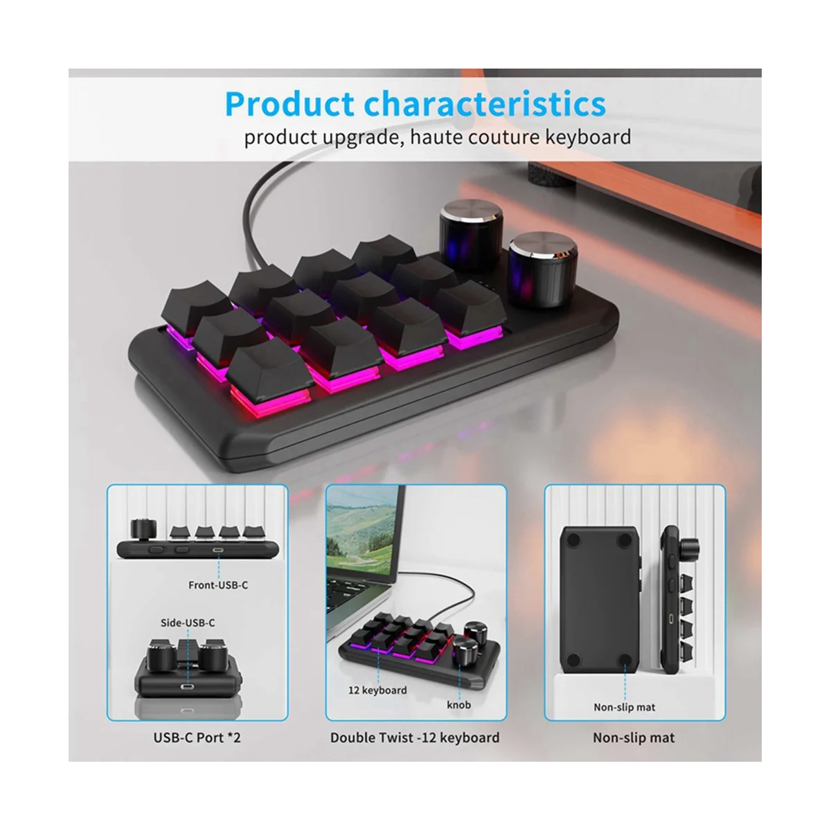 

Custom Keyboard Volume Button Knob Programming Macro Gaming Hotswap Keypad Black, 12 Keys 2 Knob Bluetooth