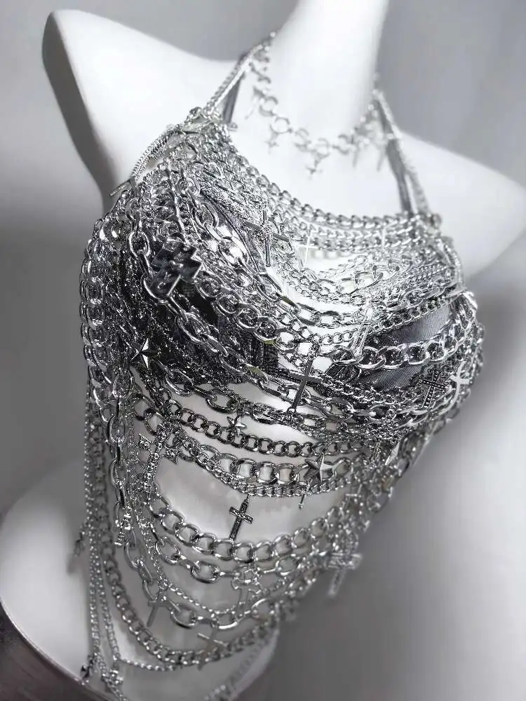 TDH Sottocultura Tecnologia futura Catena di ferro Croce Catena cava Giunzione Set da ragazza calda in argento sexy