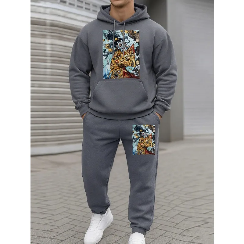 2025 mode hommes motif de crâne 3D imprimé automne hiver sweat à capuche et pantalon ensemble à la mode en plein air confort 2 pièces ensemble