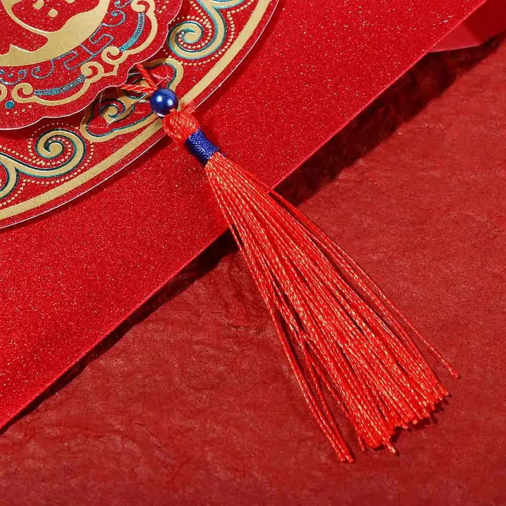 2pcs Chinese Style New Year Red Envelope with Tassels Vintage Luck Money Envelopes Large Size Red Red Pocket Spring Festival