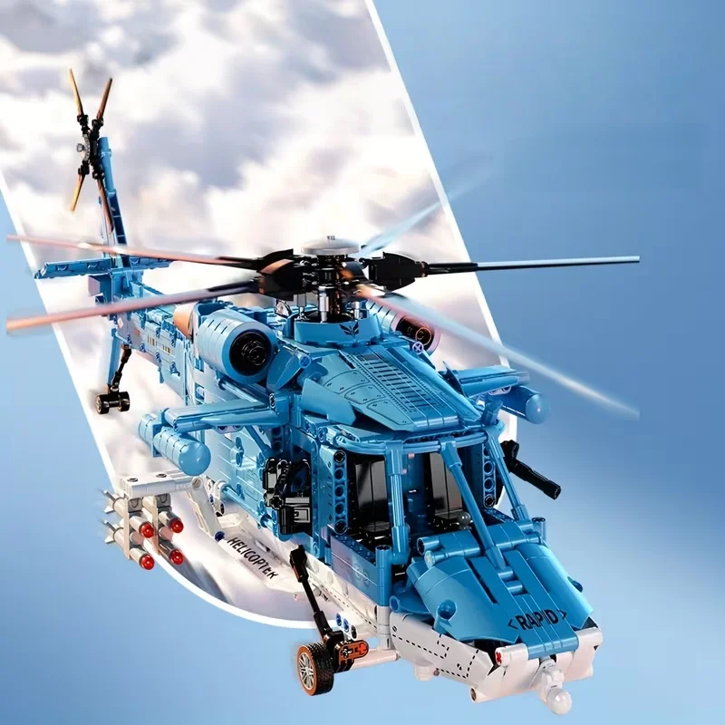 

Синяя большая модель вертолета из строительных блоков, средняя сложность сборки, материал ABS, креативный подарок и украшение для мужчин