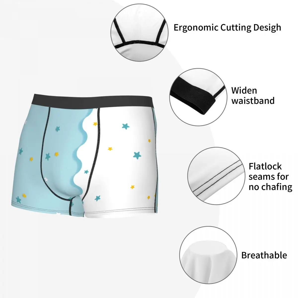 Sky Blue Ijs Ster Mannen Boxer Slips Patroon Textuur Schilderen Zeer Ademend Ondergoed Print Shorts Verjaardagscadeautjes