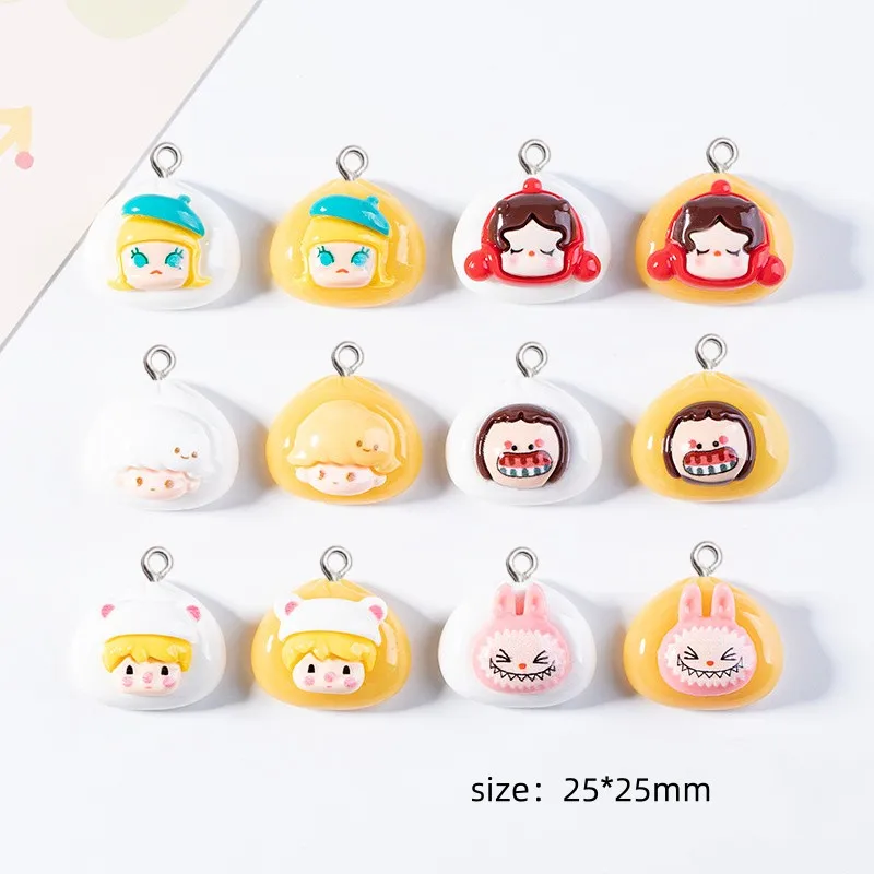 10Pcs Cute Steamed Stuffed Bun Girls Resin Charms Women Kawaii Earrings Necklace Pendants DIY Keychain Jewelry Decor Accessories