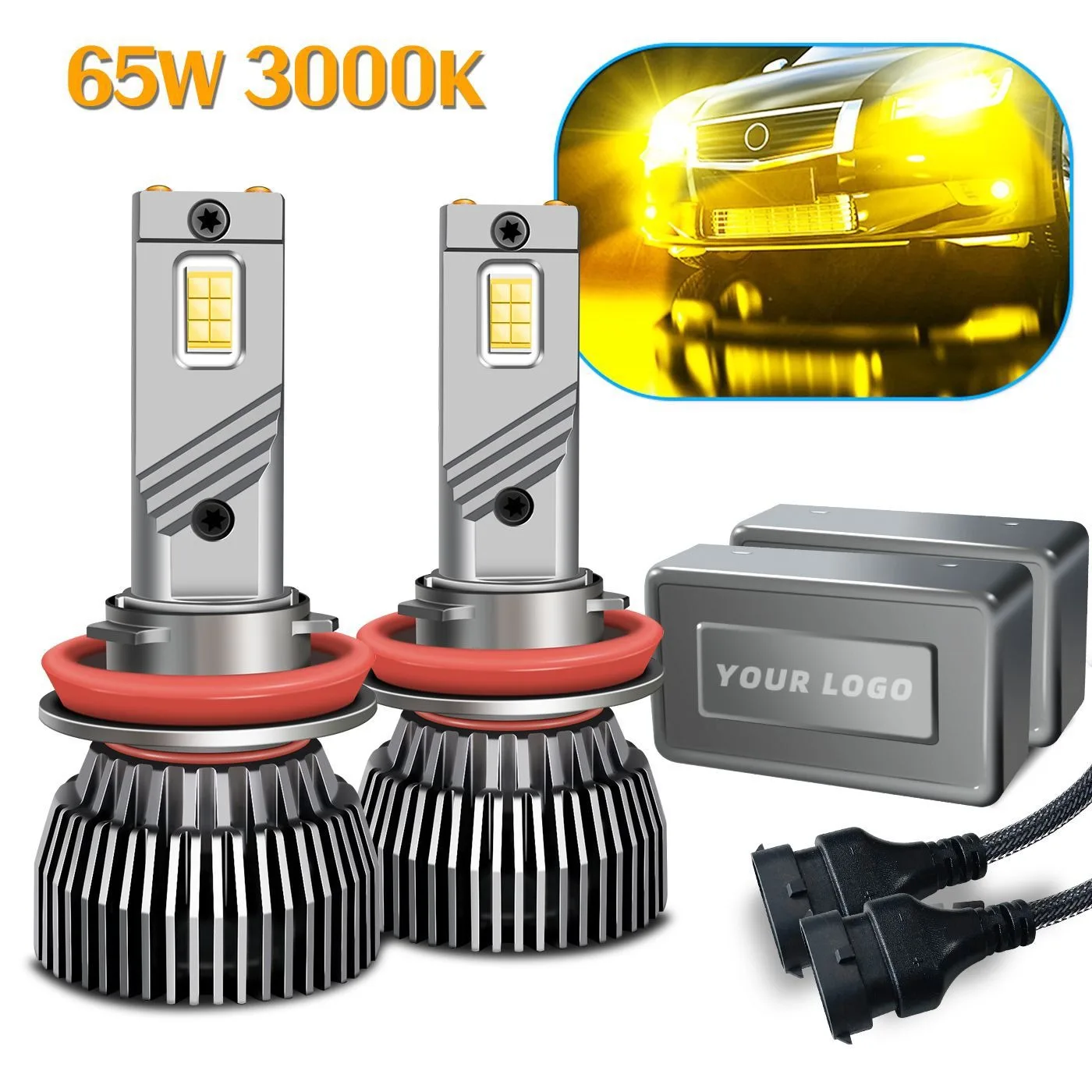 

H1 H3 H7 H8 H9 H11 H16 HB3 HB4 HIR2 LED Headlight Bulbs 12V 65W 3000K Super Bright