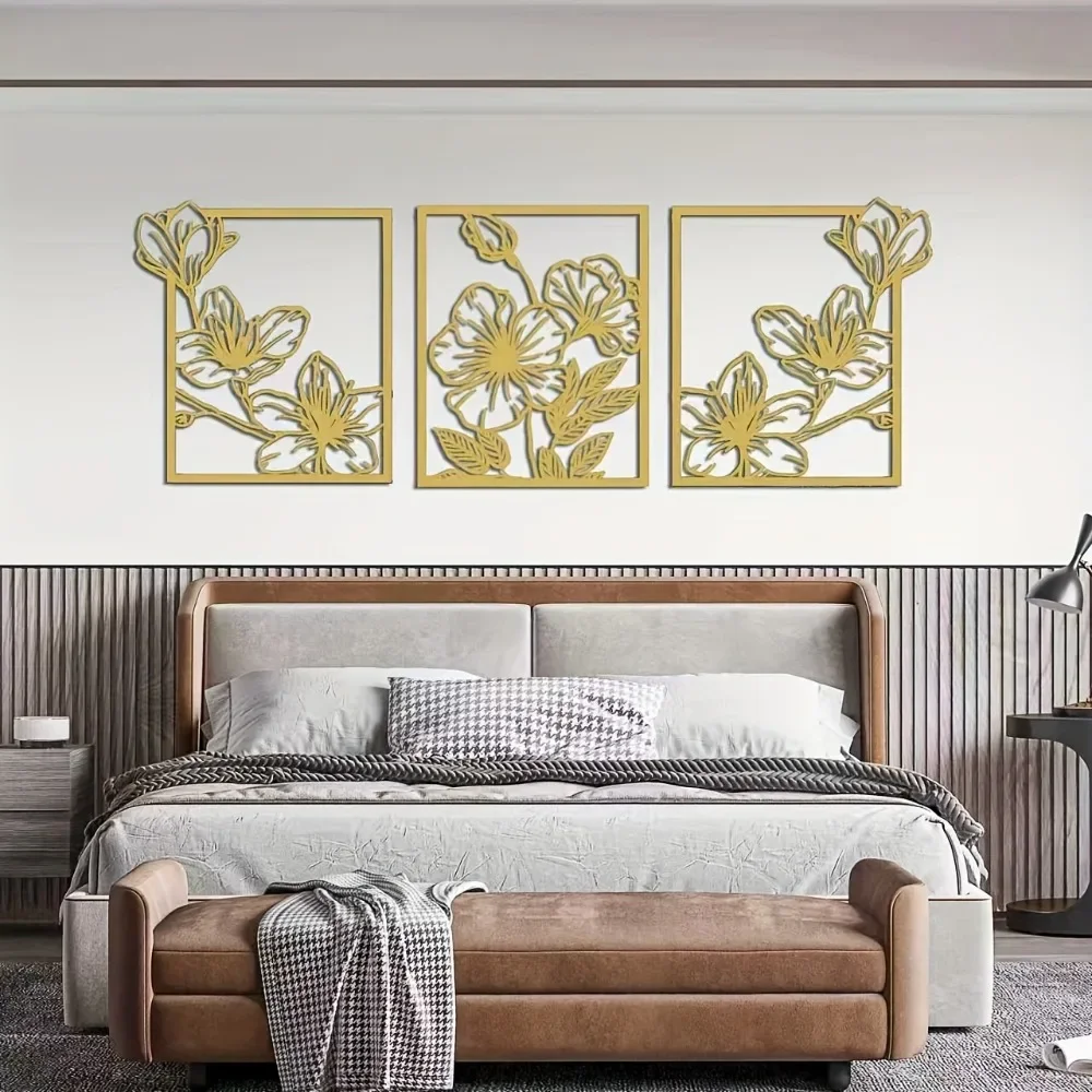 3pcs Lily and Tulip Metal Wall Art, Spring Floral Hanging Plaque for Home Decor, Housewarming Birthday Gift Ornament