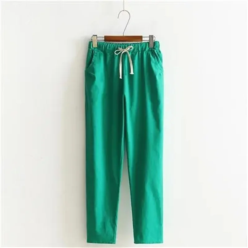 Pantalones de cáñamo de algodón para mujer, pantalón Harun de lino, informal, coreano, elástico, de cintura alta, primavera, verano, otoño, 2023