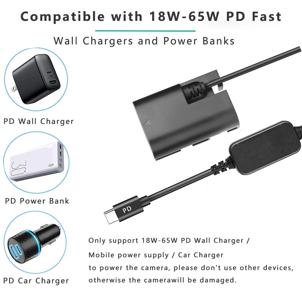 LP-E6 E6N ACK-E6 DR-E6 batteria fittizia e cavo DC Power Bank Type-C per Canon EOS 6D 7D 60D 70D 80D 90D R R5 R6 5DS 5D Mark II